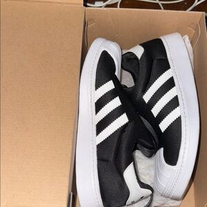 Adidas Kids Black and White Striped Sneakers